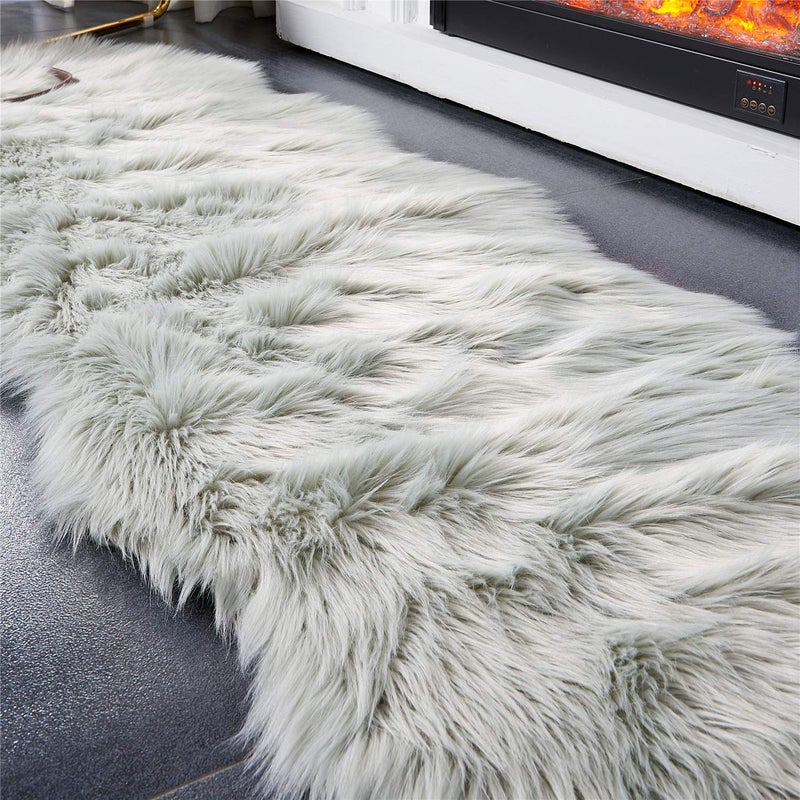 Easy Joy EasyJoy Ultra Soft Fluffy Shaggy Area Rug Faux Fur, Chair Cover, Fuzzy Seat Pad for Bedroom Floor Sofa Living Room (2 x 6 ft Sheepskin, Light Grey) - Image 4